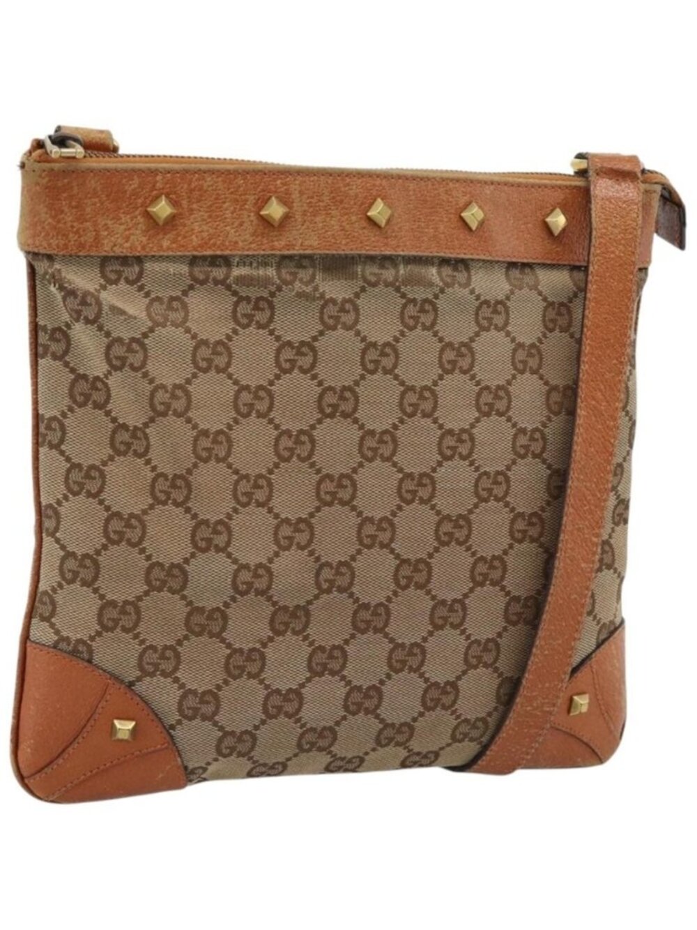 Authentic GUCCI GG Canvas Shoulder Bag Beige Gold 120893